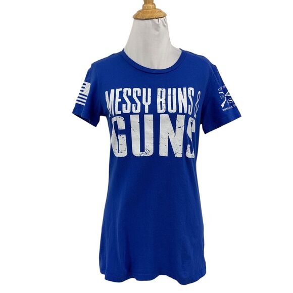 Grunt Style T Shirt Women L Large Blue Messy Buns & Guns Short Sleeve Crew Tee - Picture 1 of 9